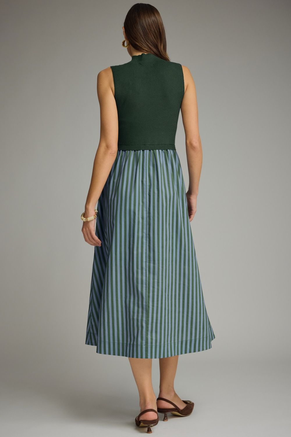 Mock Neck Stripe Bottom Midi Dress