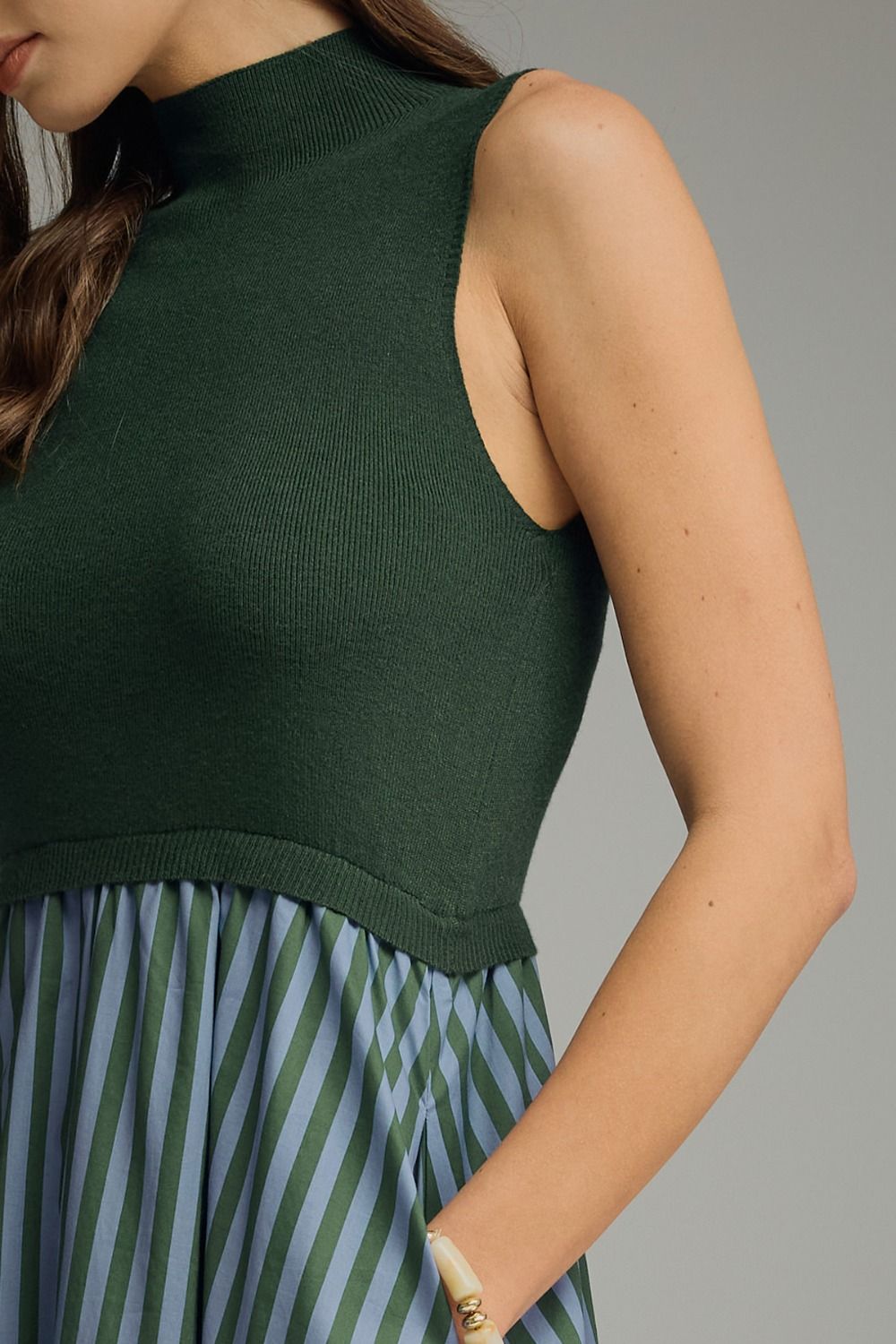 Mock Neck Stripe Bottom Midi Dress