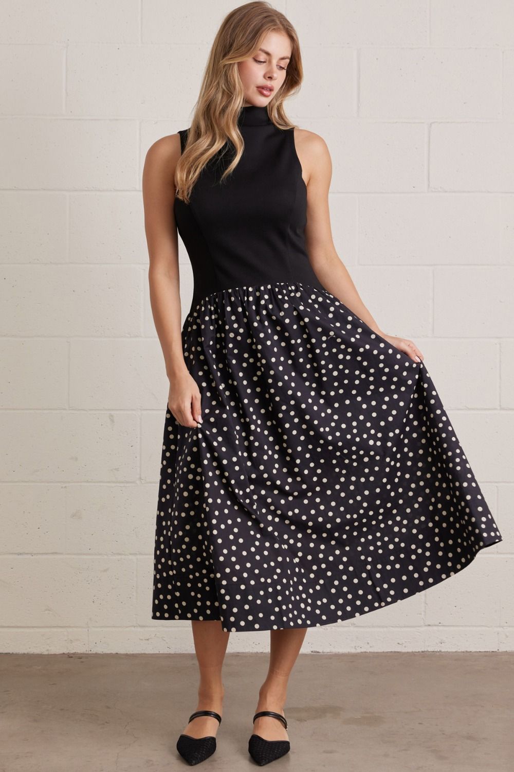Polka Dot Midi Dress Black