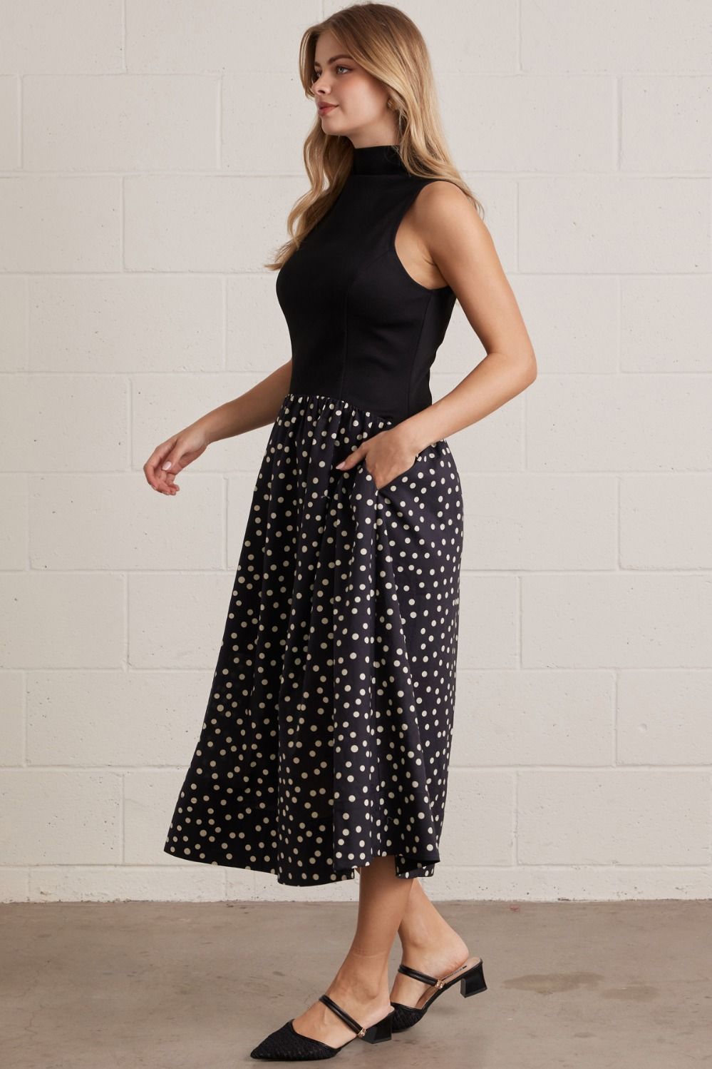 Polka Dot Midi Dress Black