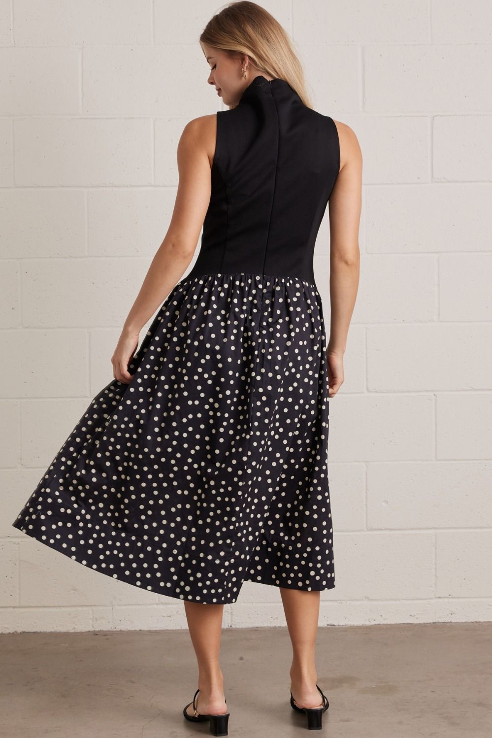 Polka Dot Midi Dress Black