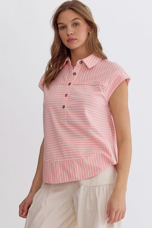 Striped Collared Button Up Top