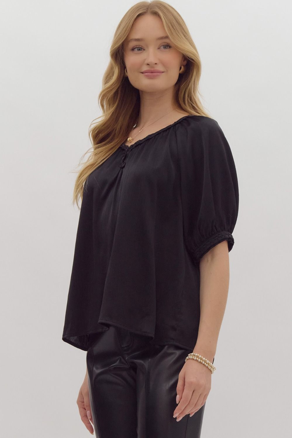 Satin Braided Trim Blouse