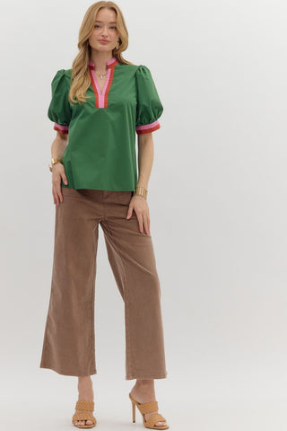 Brynn Contrast Top Green