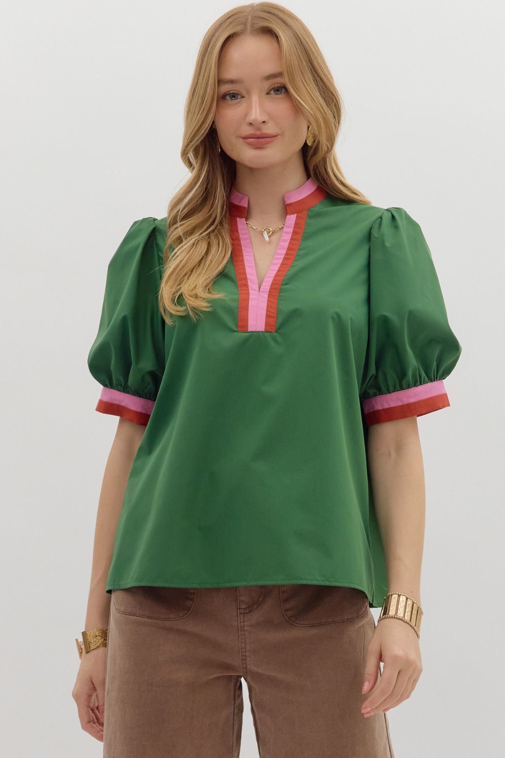 Brynn Contrast Top Green