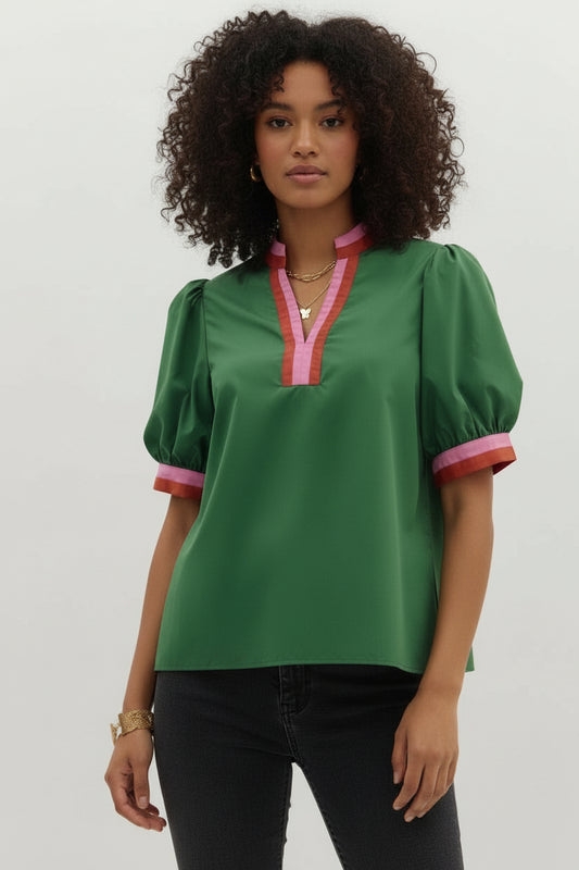 Brynn Contrast Top Green