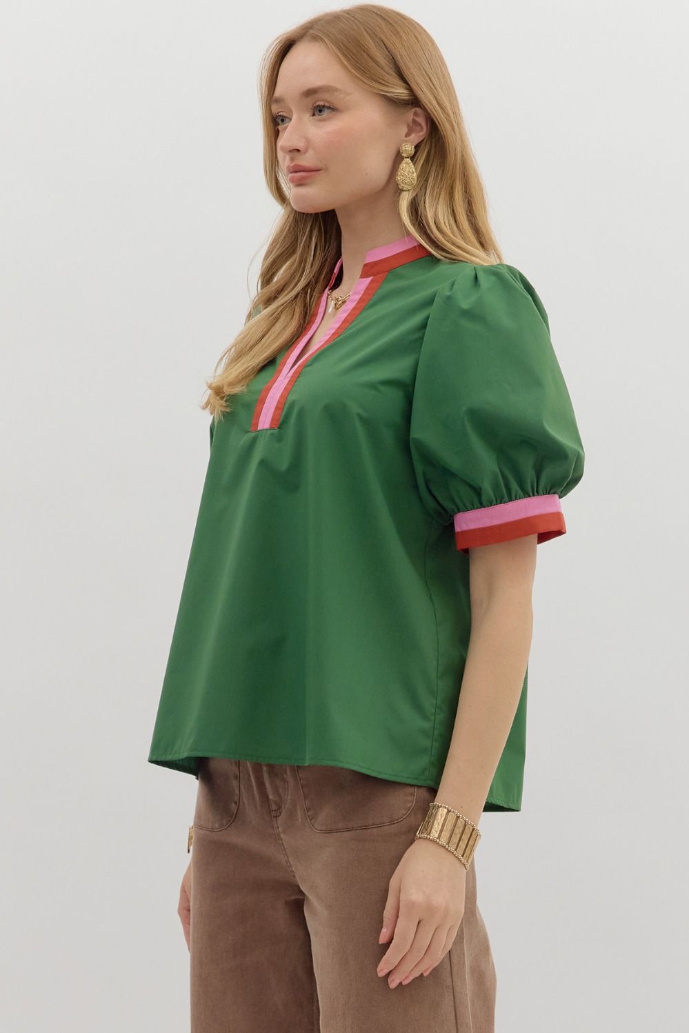 Brynn Contrast Top Green