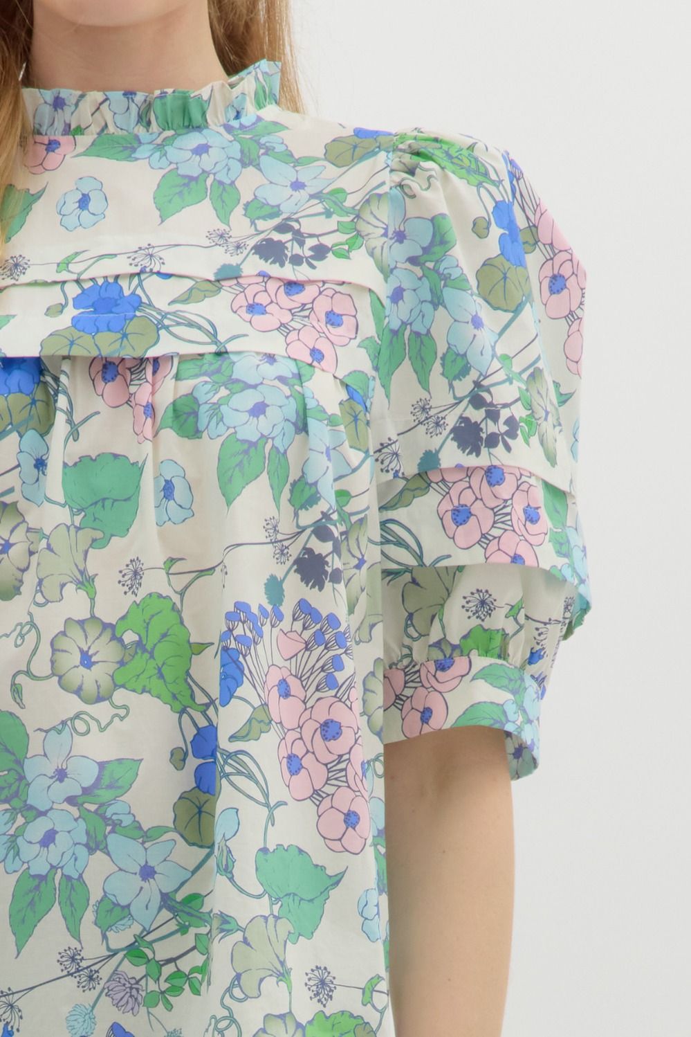 Floral Pastel Pleated Front Top