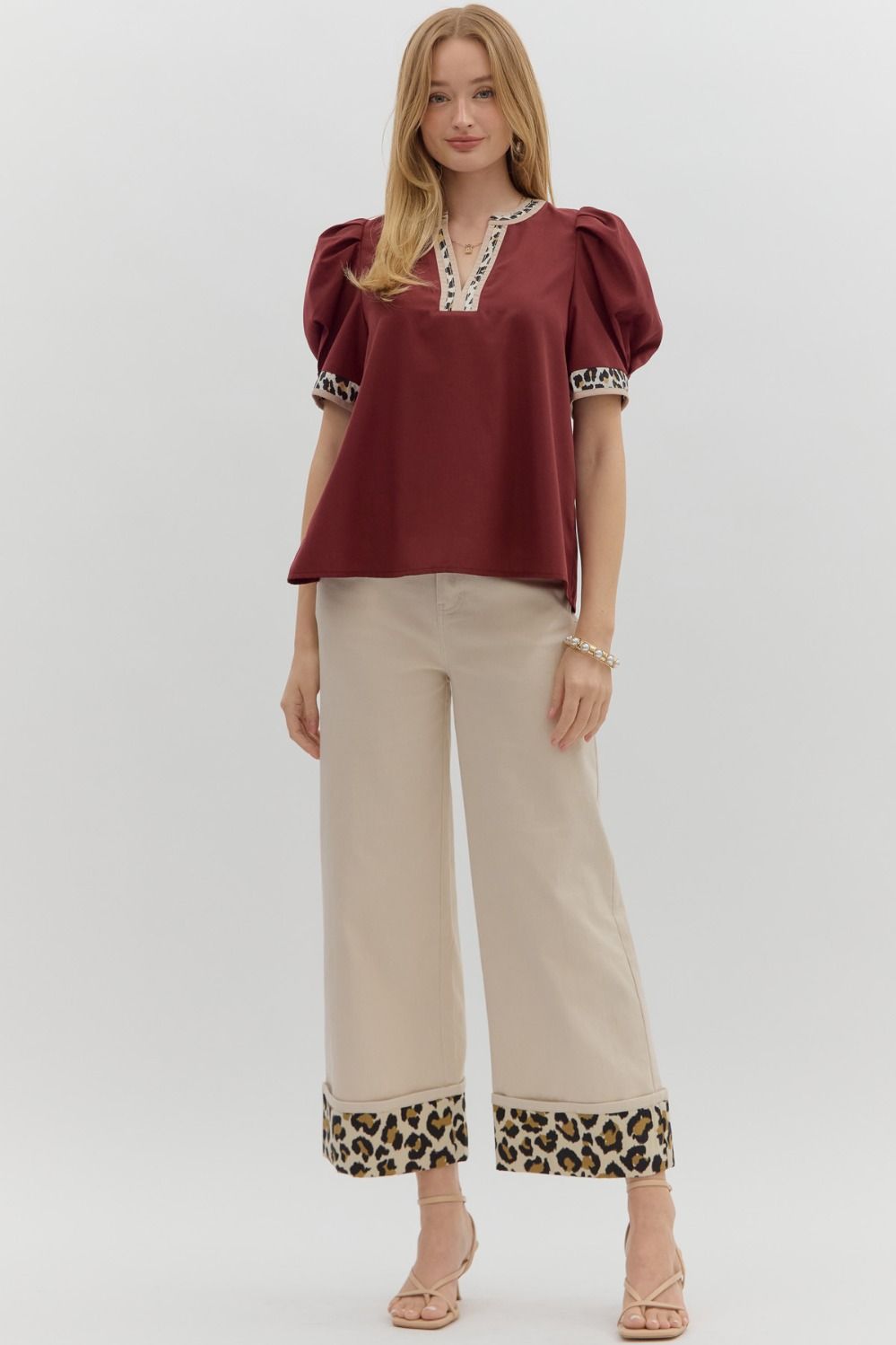 Pleated Leopard Accent Top