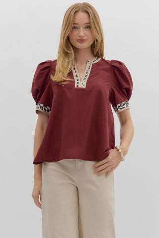 Pleated Leopard Accent Top