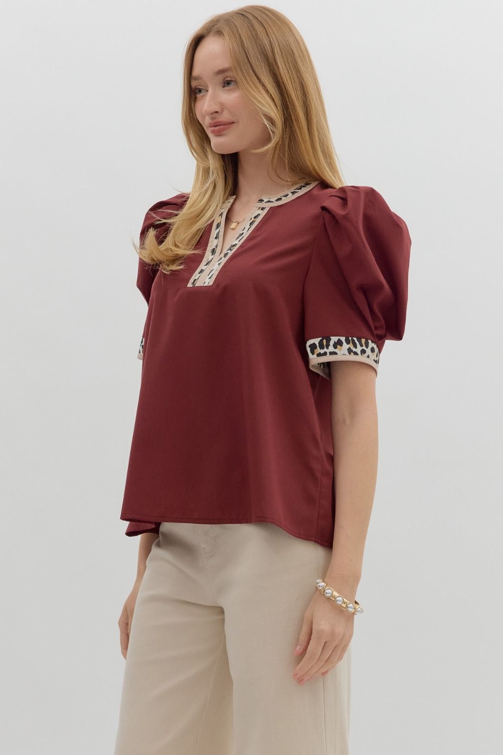 Pleated Leopard Accent Top