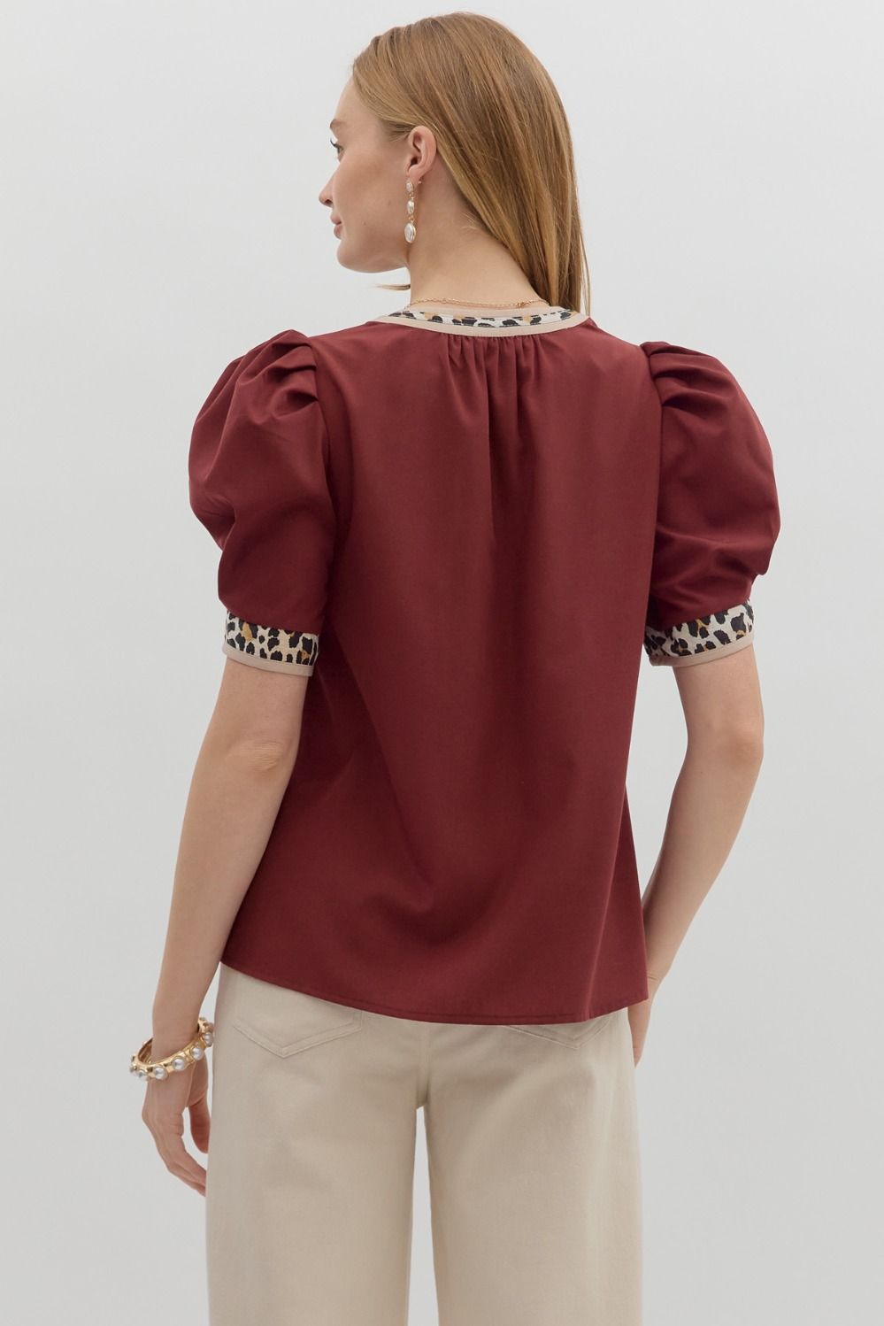 Pleated Leopard Accent Top