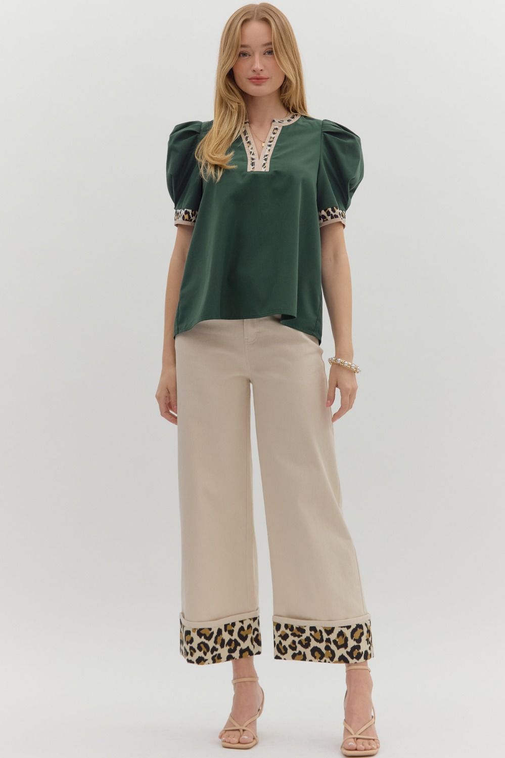Pleated Leopard Accent Top