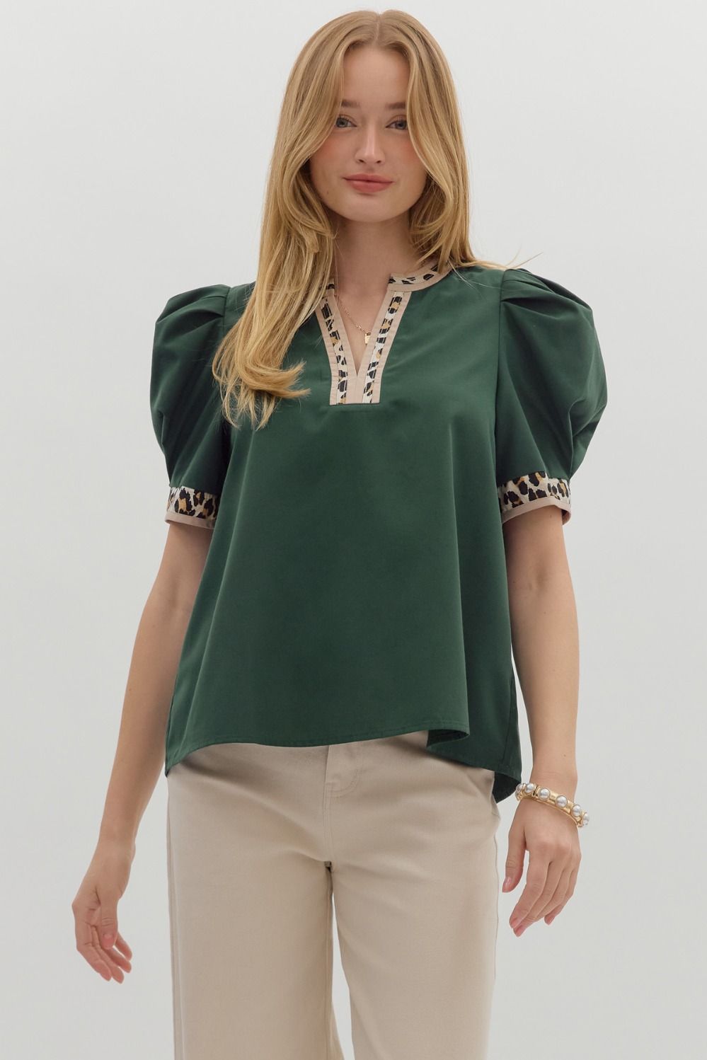 Pleated Leopard Accent Top