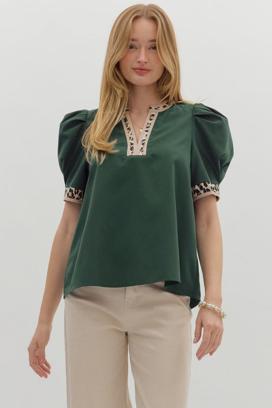 Pleated Leopard Accent Top