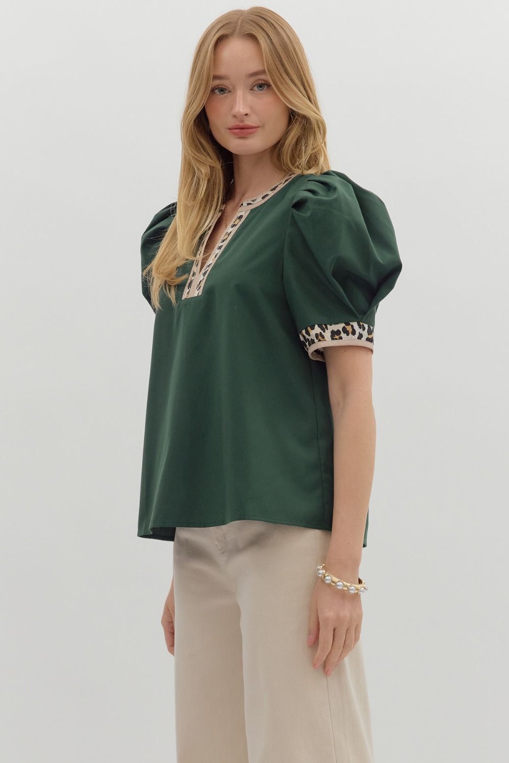 Pleated Leopard Accent Top