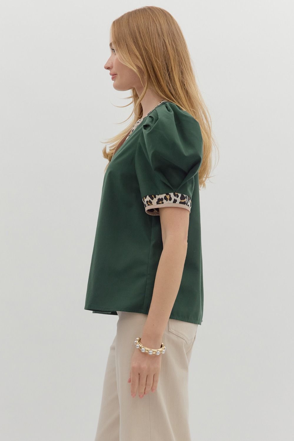 Pleated Leopard Accent Top