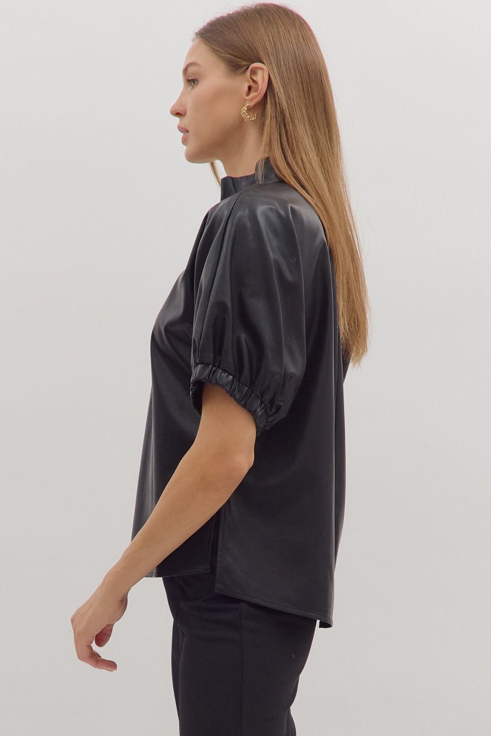 Faux Leather V-neck Top