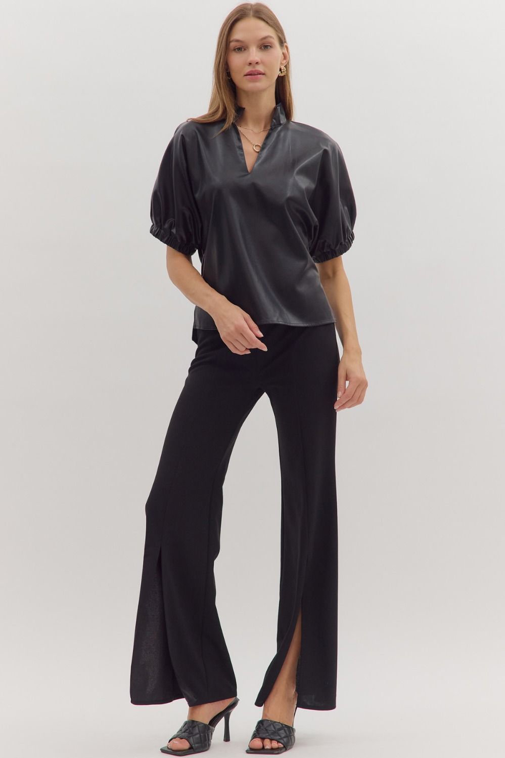 Faux Leather V-neck Top