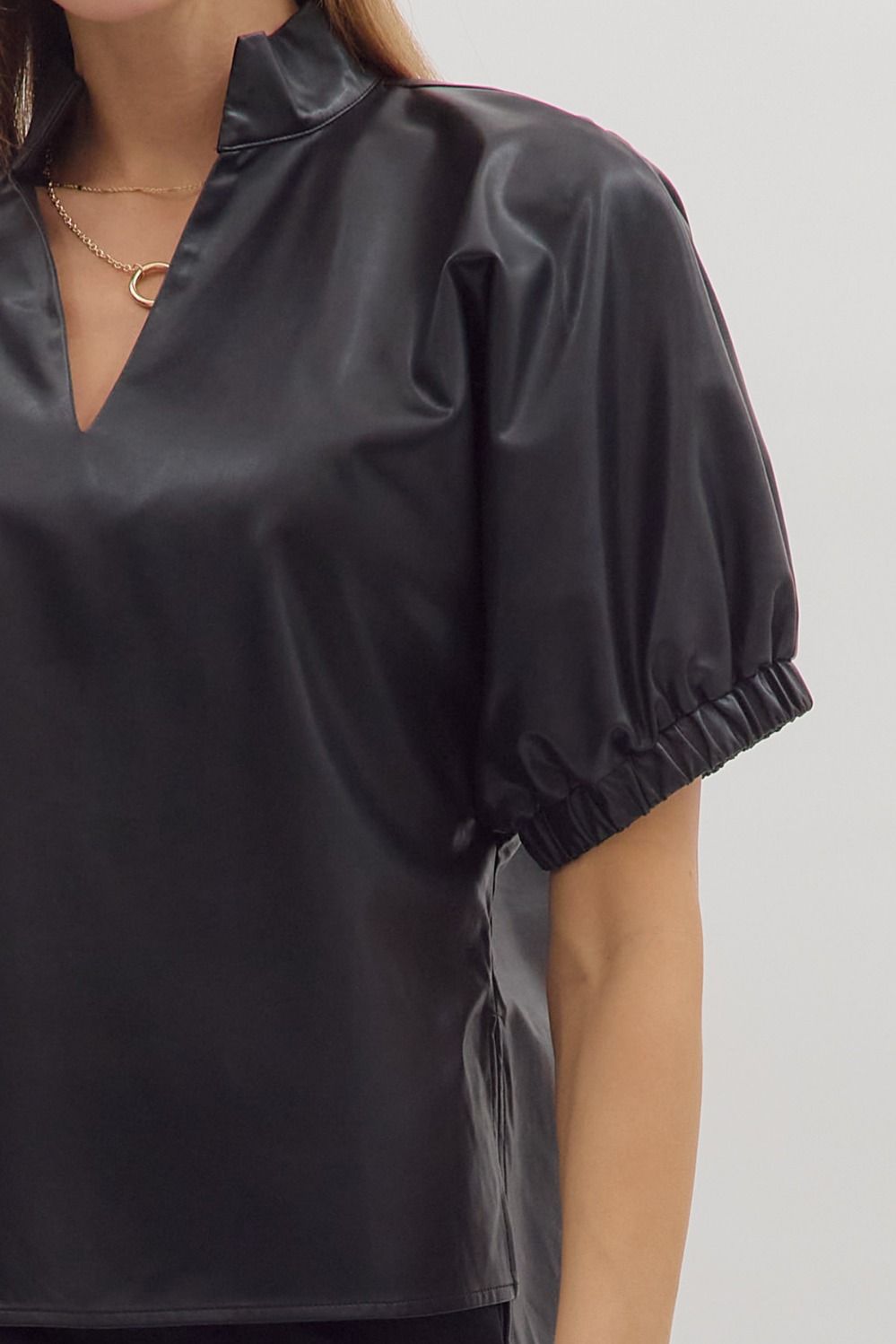 Faux Leather V-neck Top