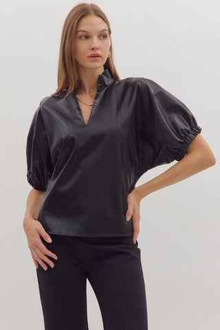 Faux Leather V-neck Top
