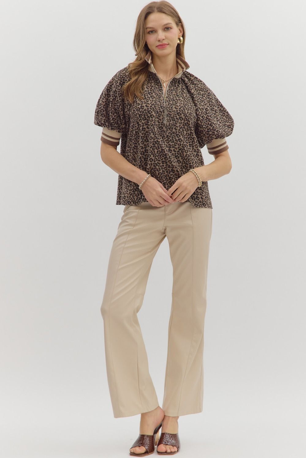Lydia Leopard half-zip Top