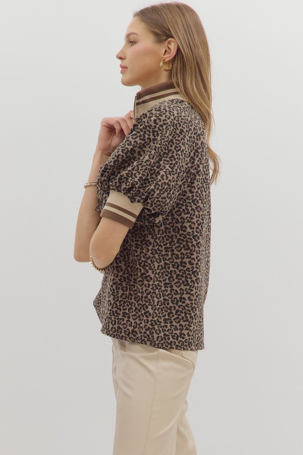 Lydia Leopard half-zip Top