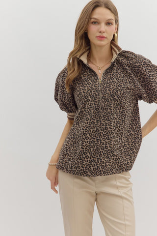 Lydia Leopard half-zip Top