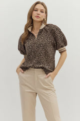 Lydia Leopard half-zip Top