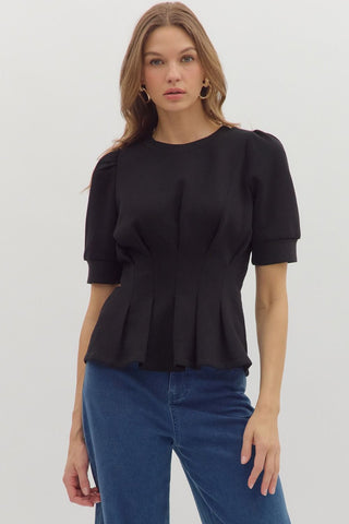 French Terry Pleated  Flared Hem Top