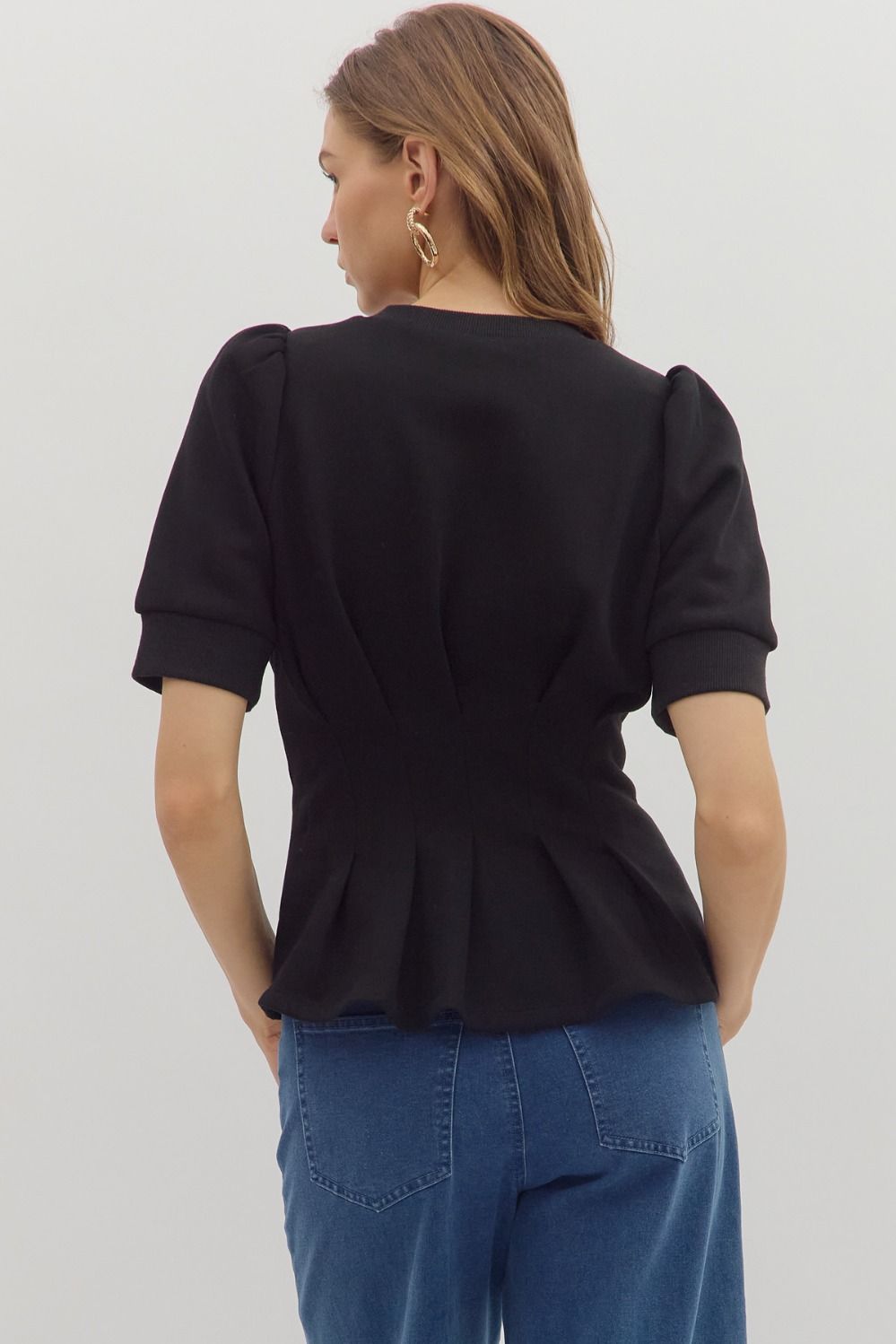 French Terry Pleated  Flared Hem Top