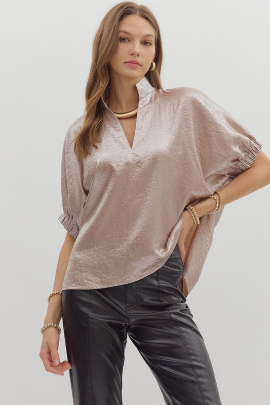 Metallic V-neck Dolman Top