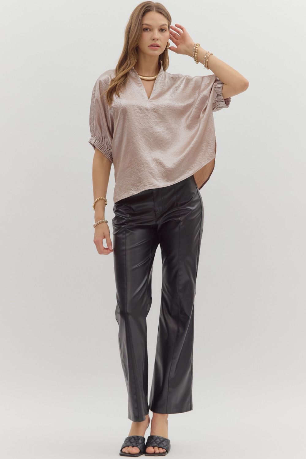 Metallic V-neck Dolman Top