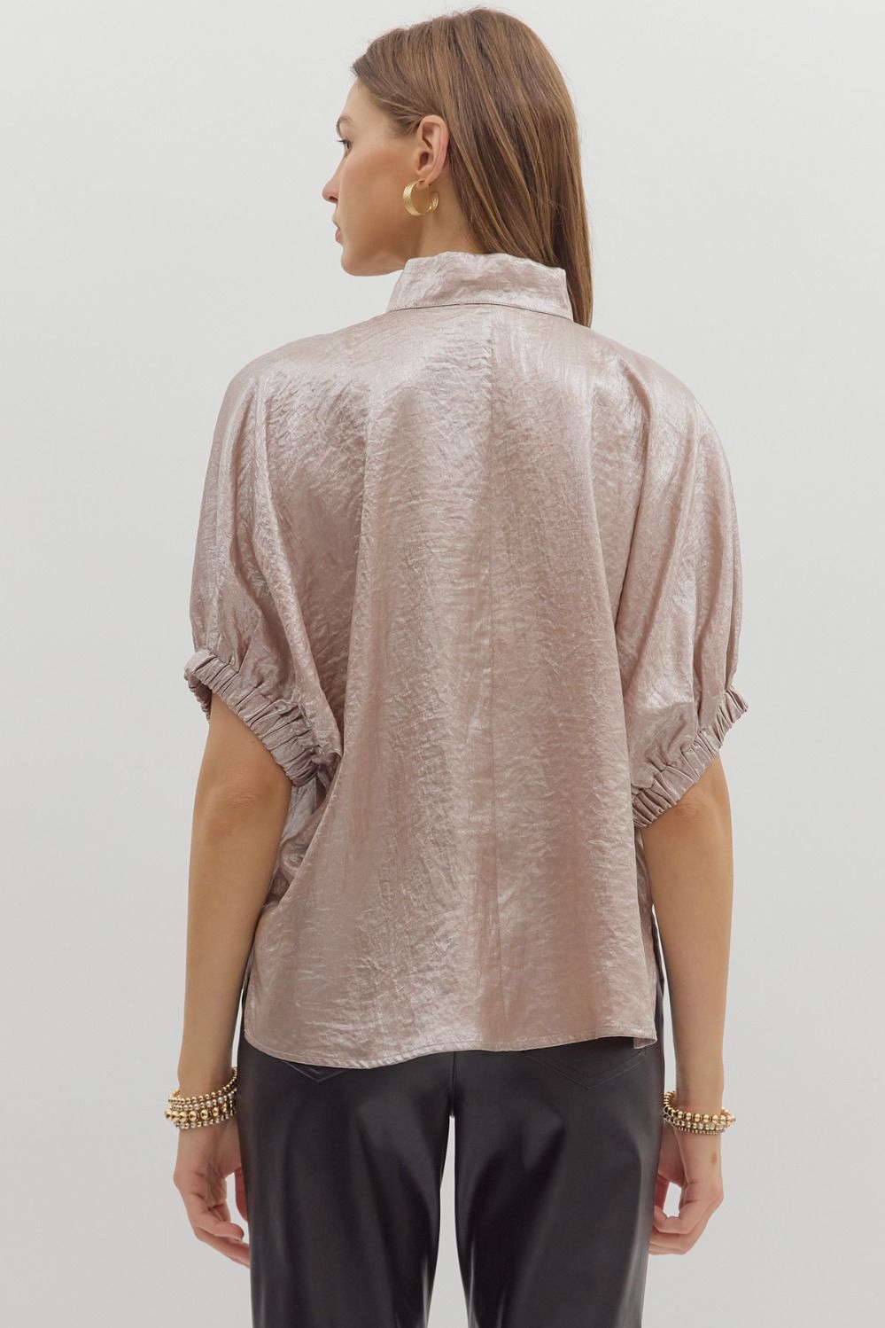 Metallic V-neck Dolman Top