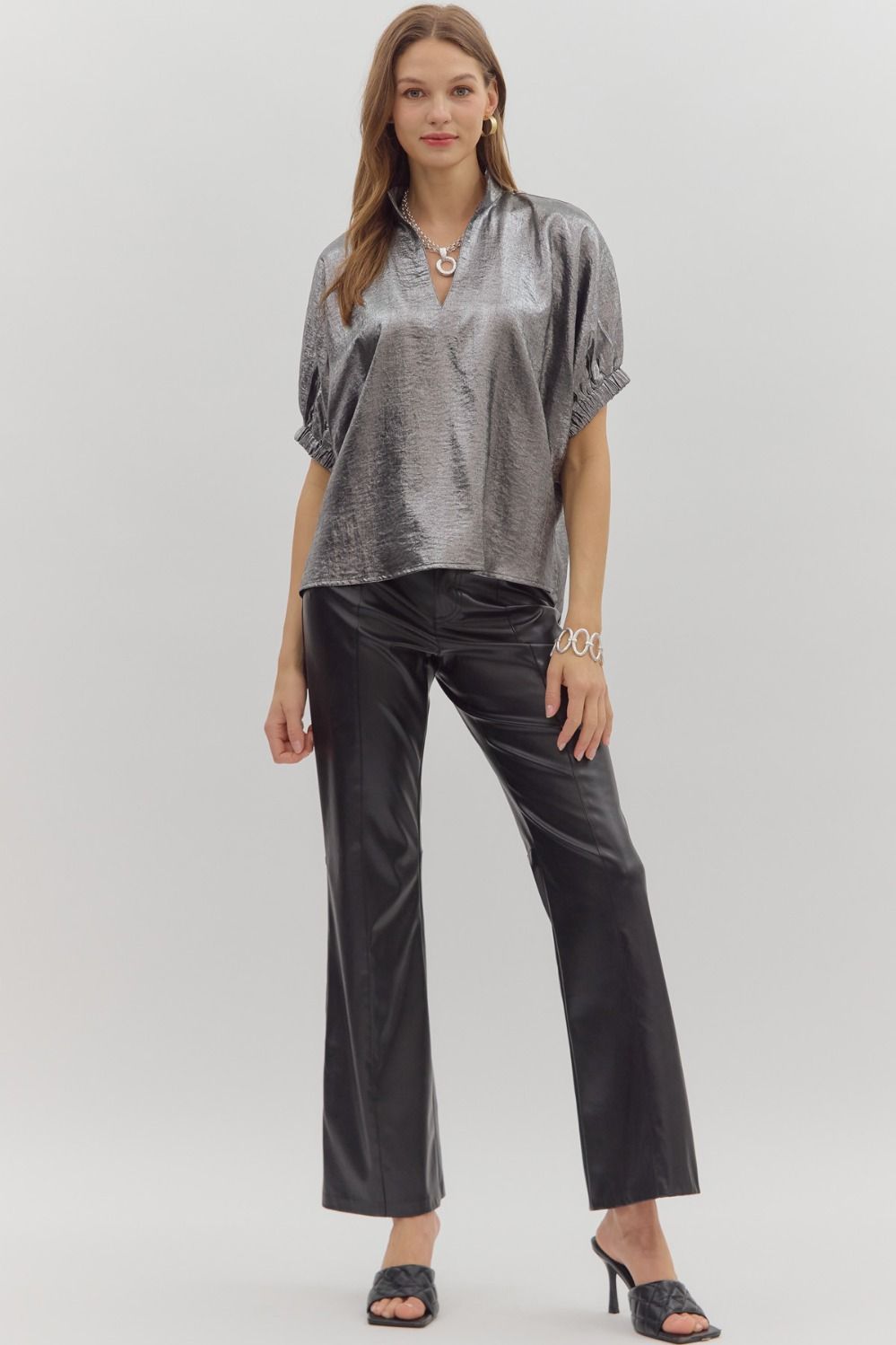Metallic V-neck Dolman Top