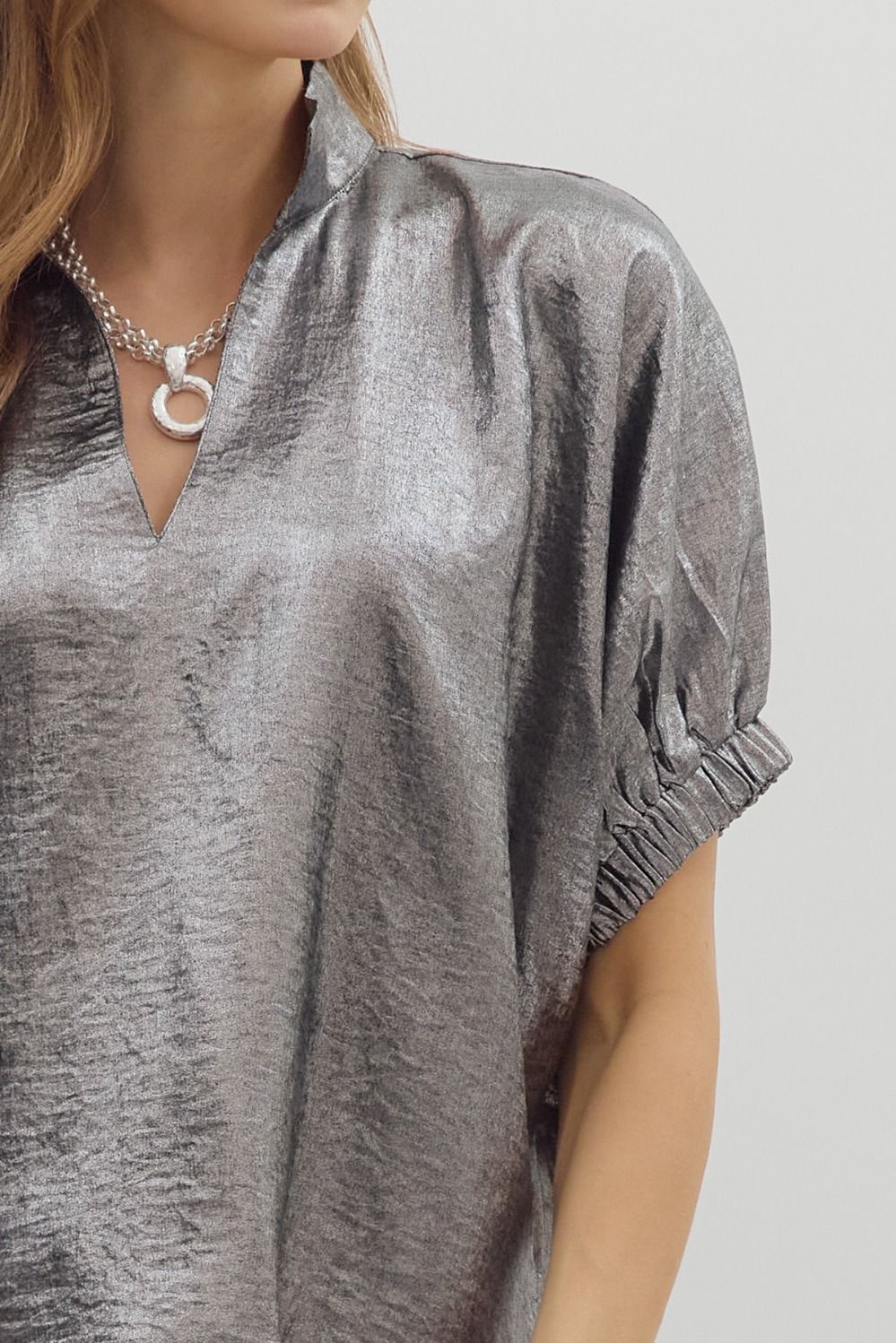 Metallic V-neck Dolman Top