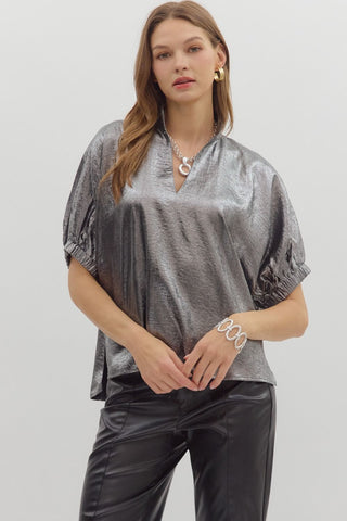 Metallic V-neck Dolman Top