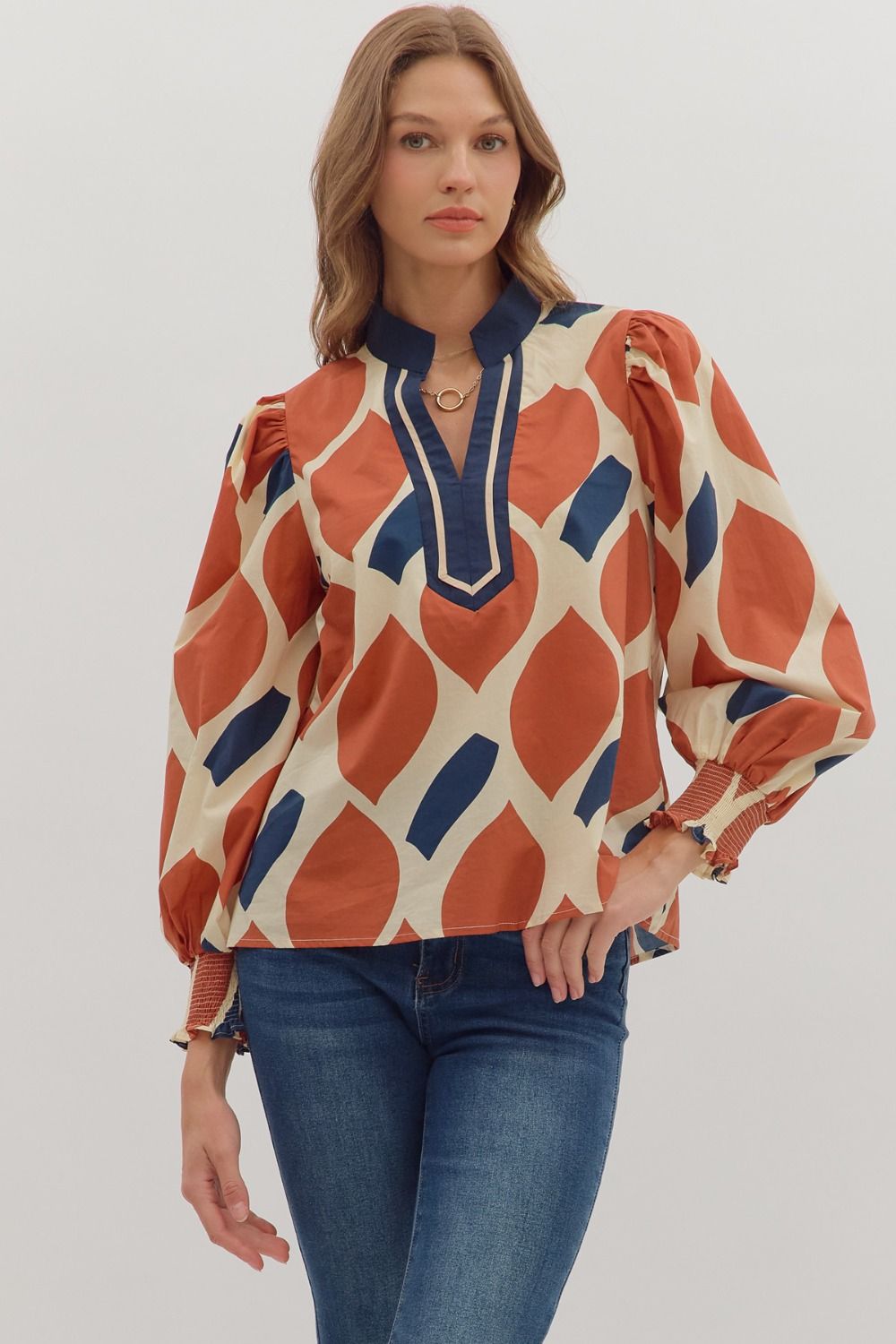 Geometric Contrasting Neck Top