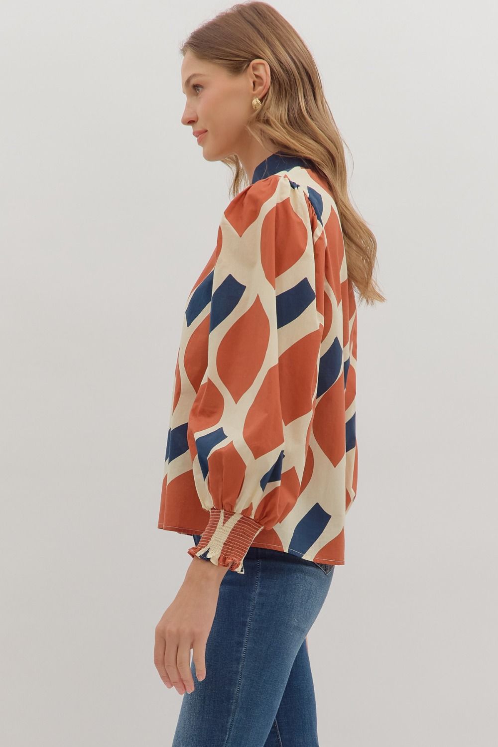 Geometric Contrasting Neck Top