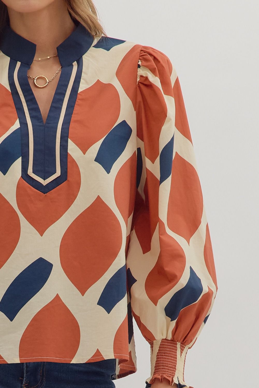 Geometric Contrasting Neck Top