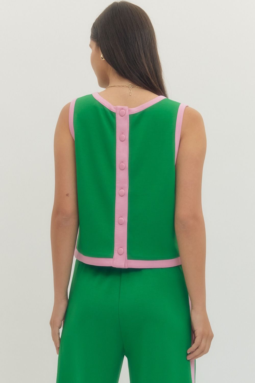 Green Knit Set with Covered Button Closure