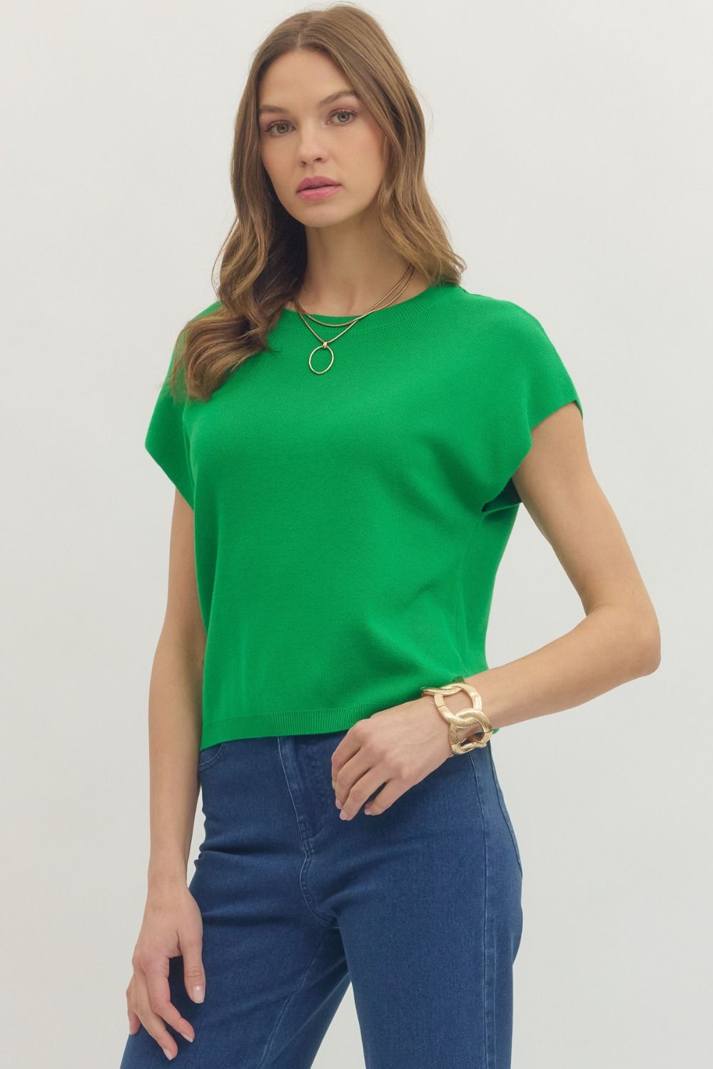 Cap Sleeve Knit Top Green