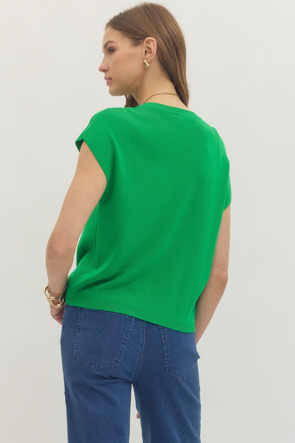 Cap Sleeve Knit Top Green
