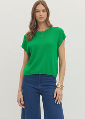 Cap Sleeve Knit Top Green