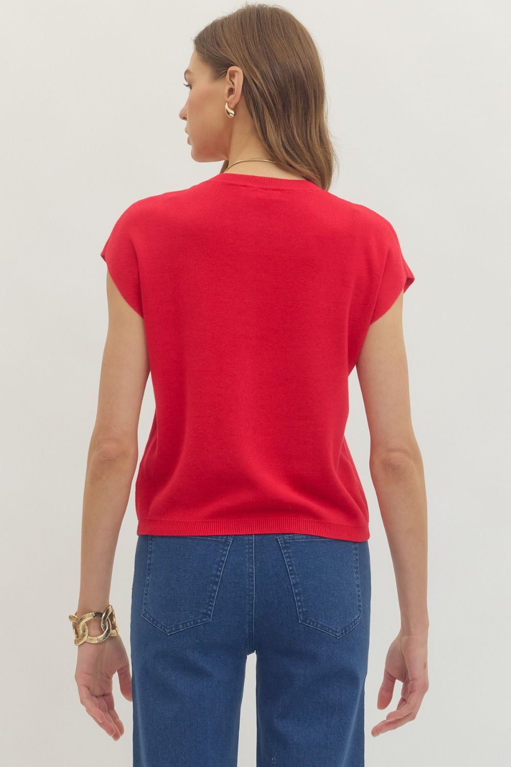 Cap Sleeve Knit Top Red