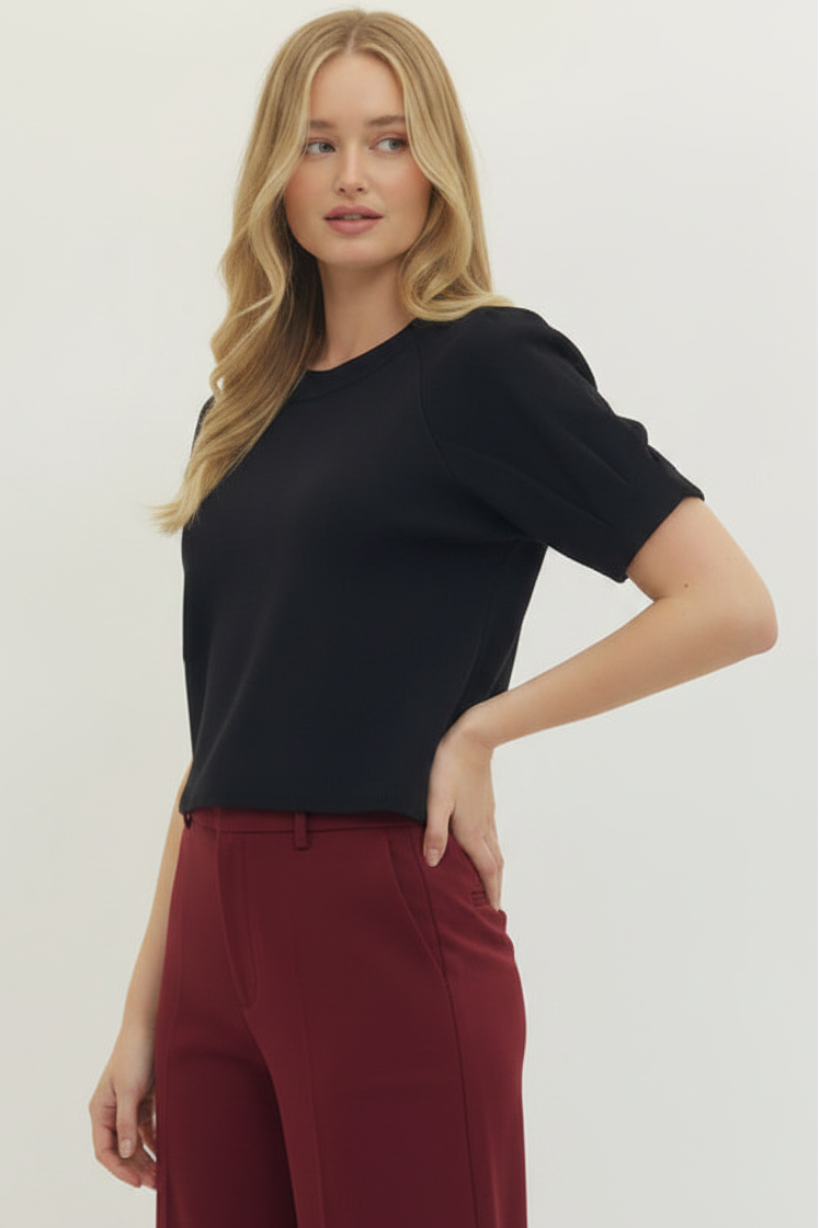 Knit Crew Neckline Top Black