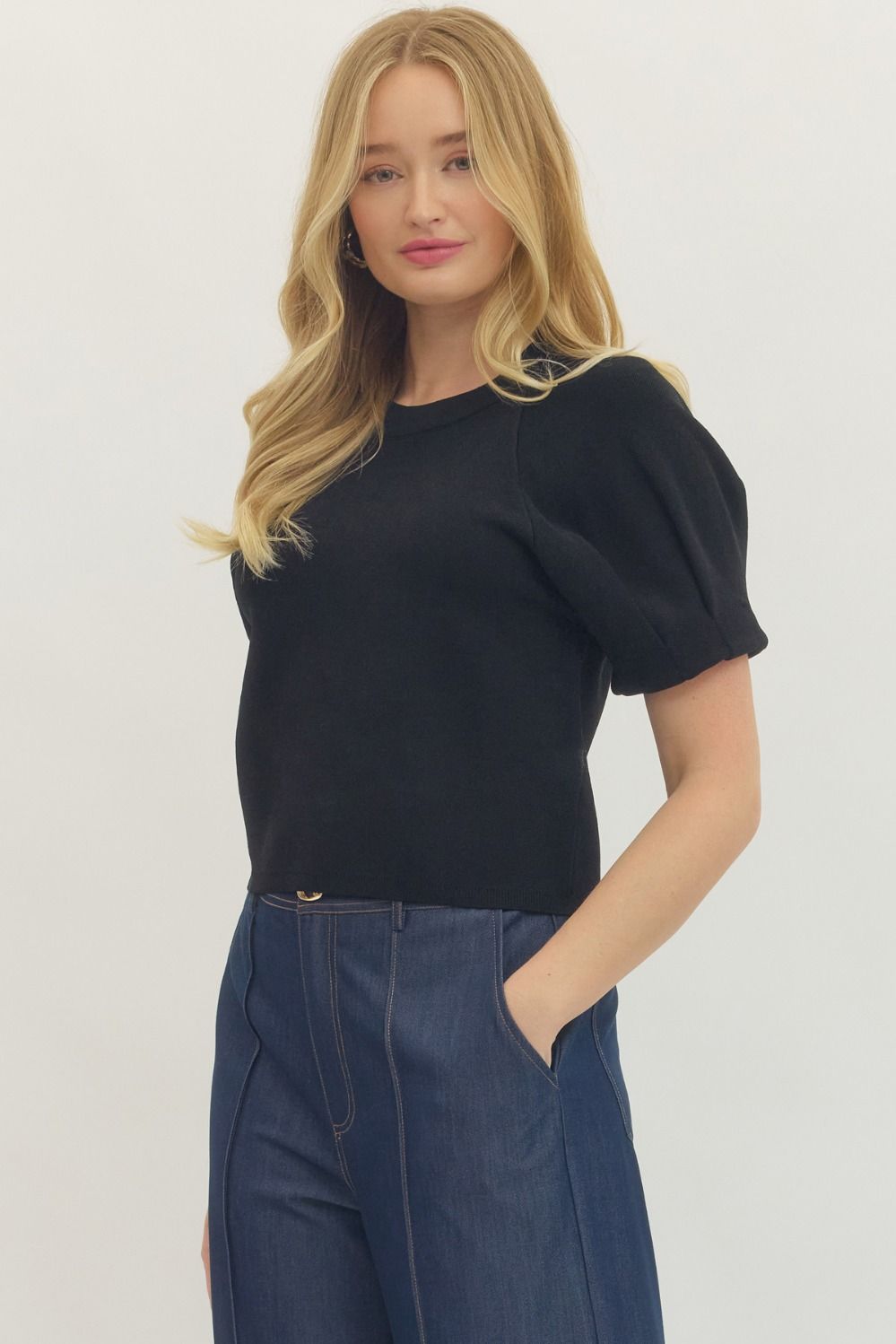 Knit Crew Neckline Top Black