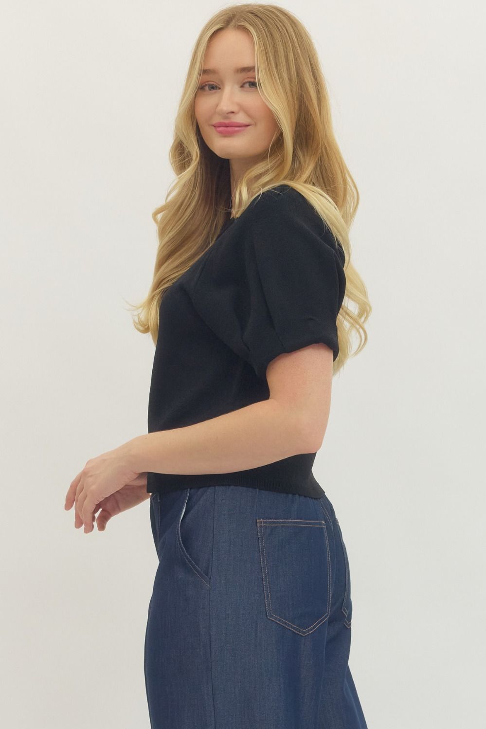 Knit Crew Neckline Top Black