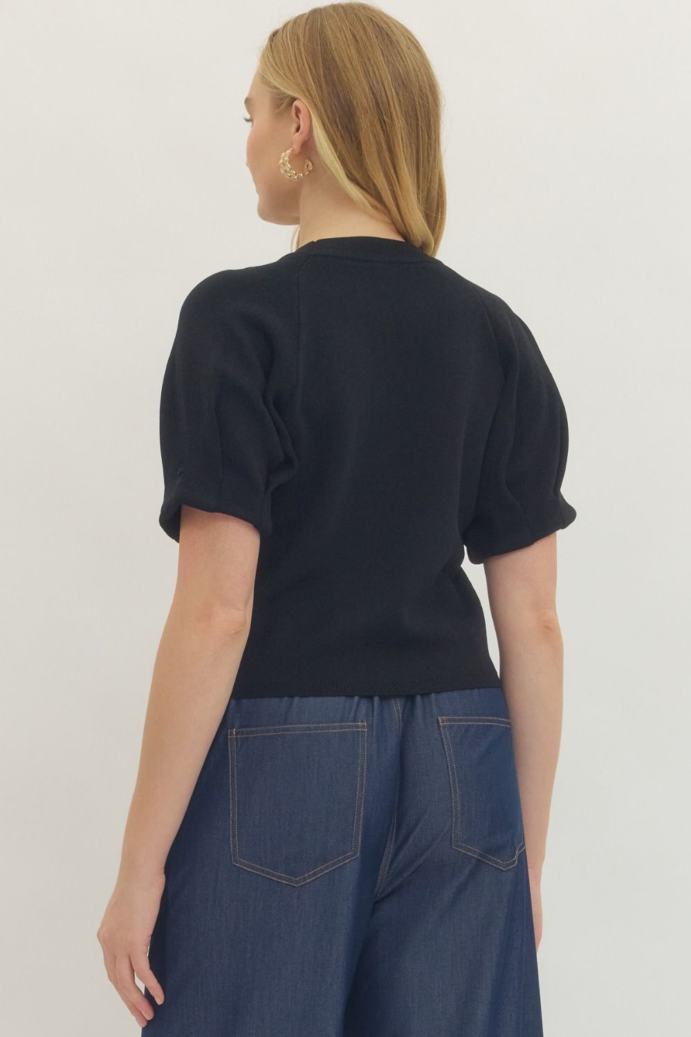 Knit Crew Neckline Top Black