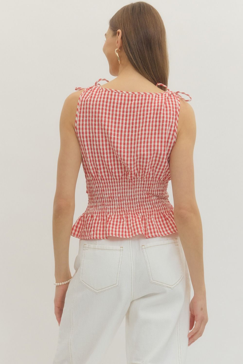 Gingham Print Smocked Tank Top